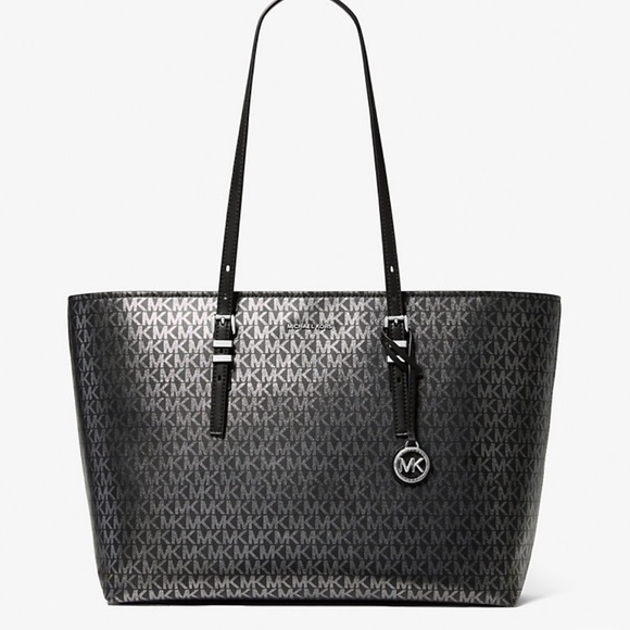 Michael Kors Handbags - MICHAEL KORS Quinn Large EW Top Zip Metallic Signature Logo Tote Bag
Black 
NWT